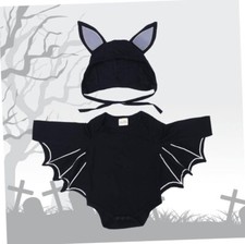 Newborn 2pc Boy's Black Halloween Outfit Set Bat Jumpsuit With Wings  Hat New