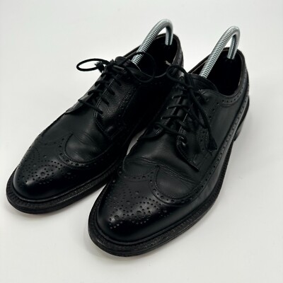 Cordwainer Wright Dress Shoes Men 7.5 D Black Leather Longwing & Wingtip Lace Up