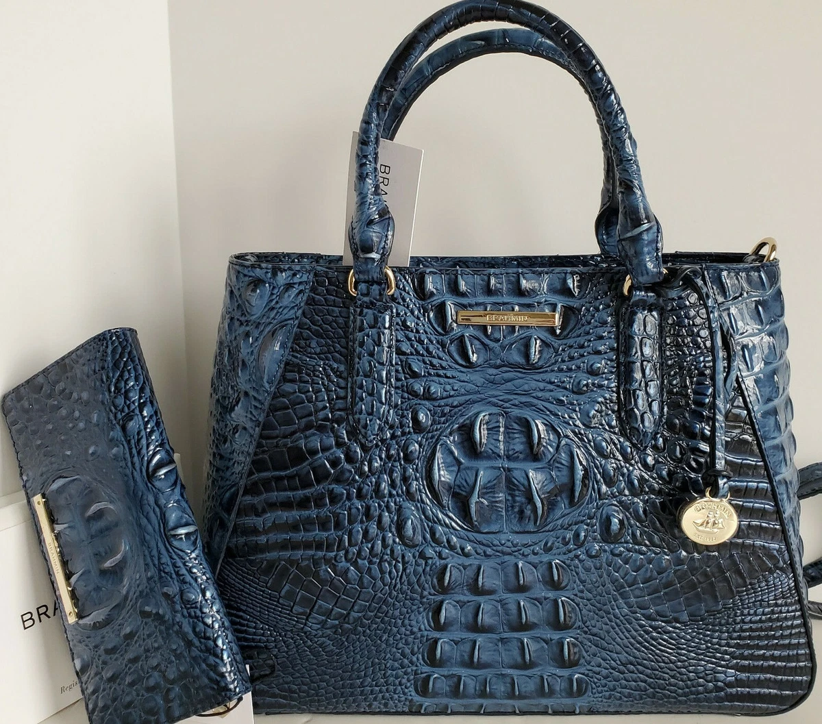 Brahmin Small Irene Satchel Maritime Blue Leather Crossbody Bag