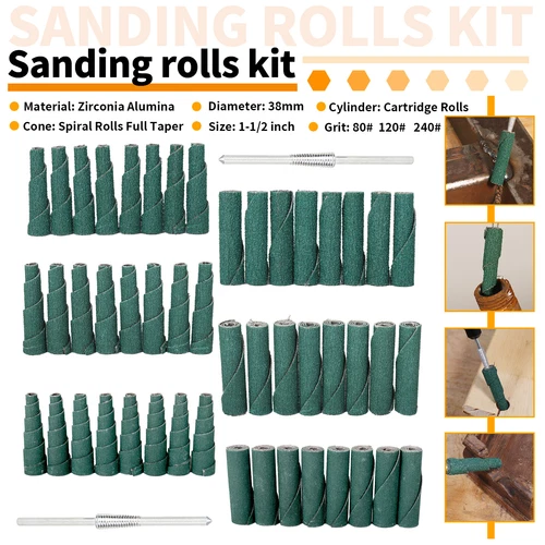 50Pcs Sanding Cartridge Spiral Roll Cone Engine Porting Polishing Assortment kit