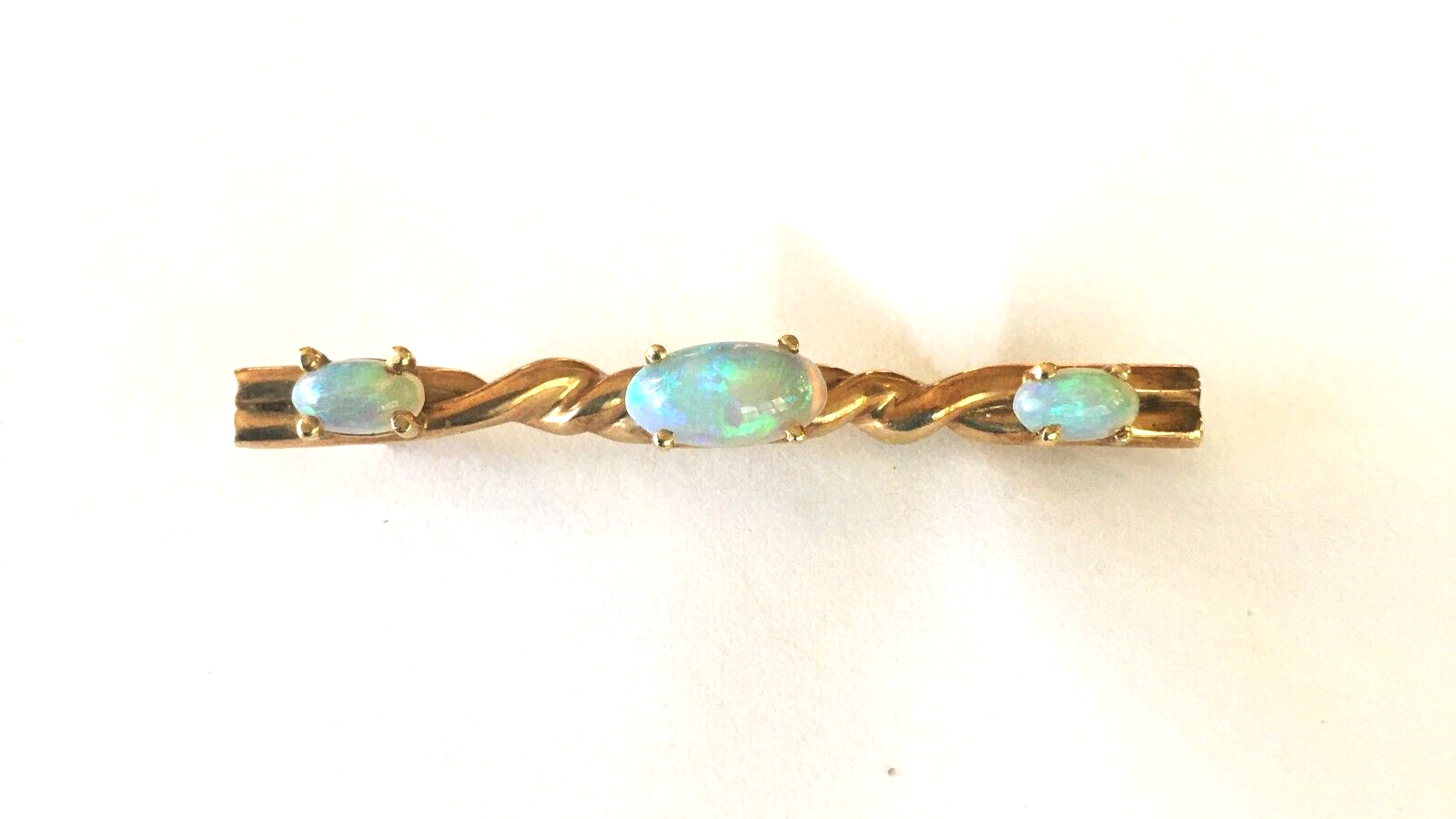 VTG 14K Solid Gold 3-Fire Opals Bar Pin Brooch Custom Estate 1 3/4