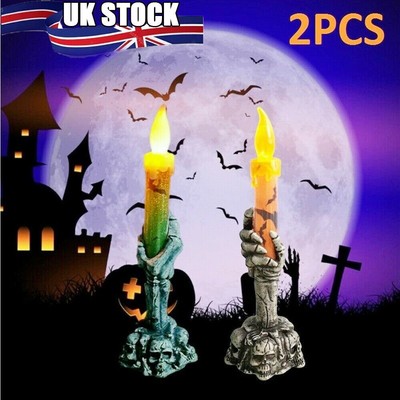 2pc Halloween Skeleton Hand Led Lampe Kerze Flamme Licht Stand Lampe Party Decor