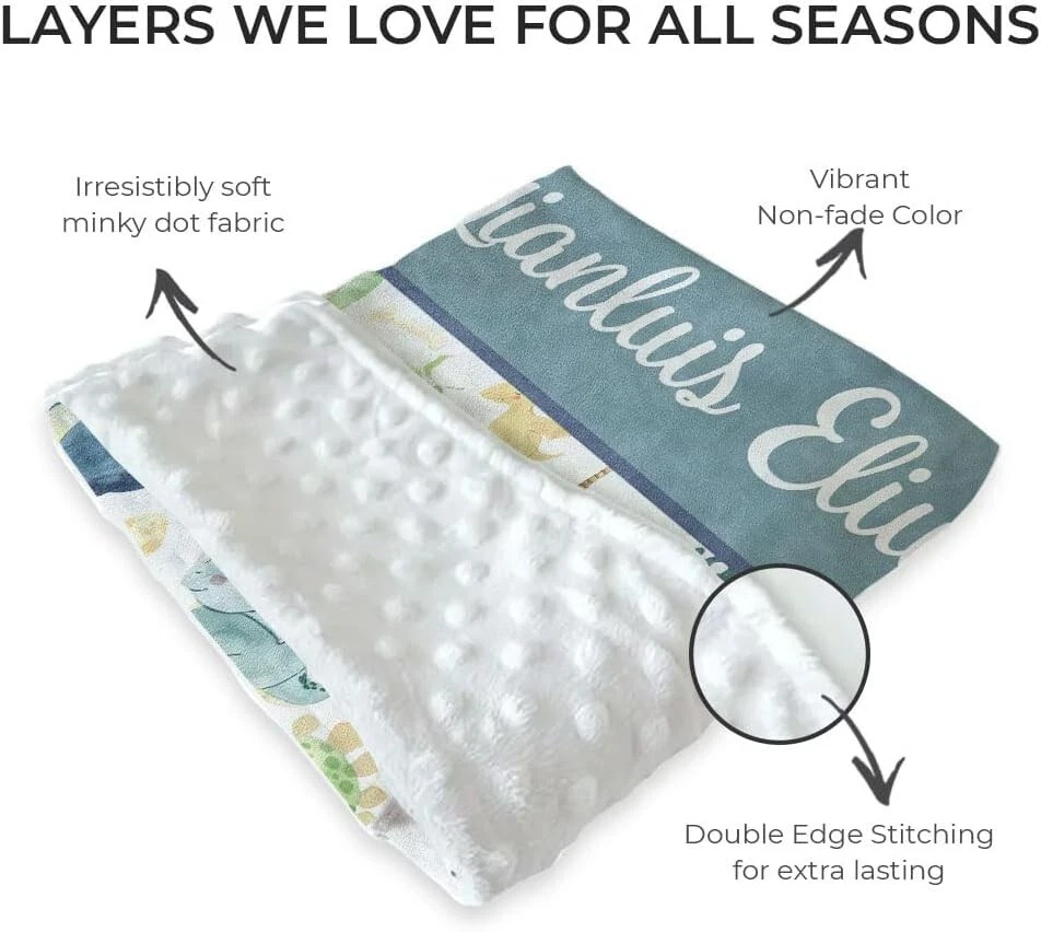 Customized Dinosaur Baby Blankets with Double Layer Dotted Backing for Boys - Image 2 of 3