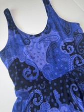 Express Womens Small Blue Black Paisley Skater Dress Fit Flare Stretch 2015