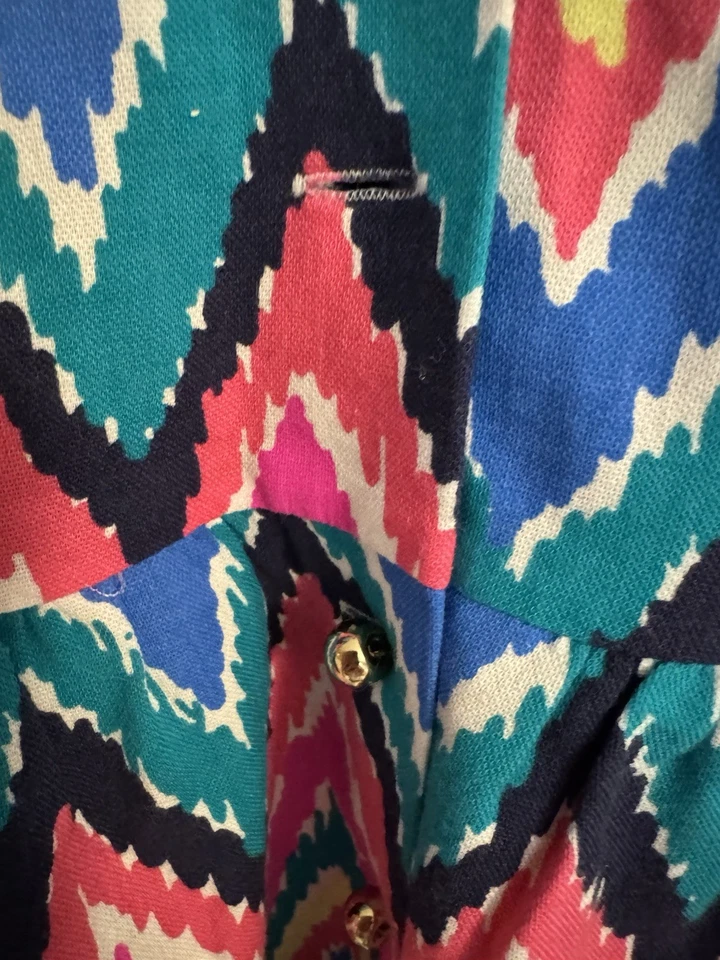 Vestido De Colección LillyPulitzer Talla 6 Chevron Chal Cuello Cintura Camisa Forrado Botón Coser Foto 4 de 4