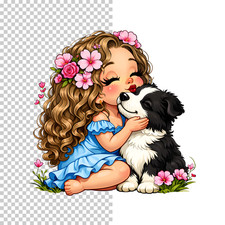 Girl Love Puppy Dog PNG Clip Art Sublimation Design Digital Download Clipart