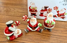 Vintage Fitz & Floyd Peppermint Santa Tumblers Miniature Ceramic Figures 2008 2"