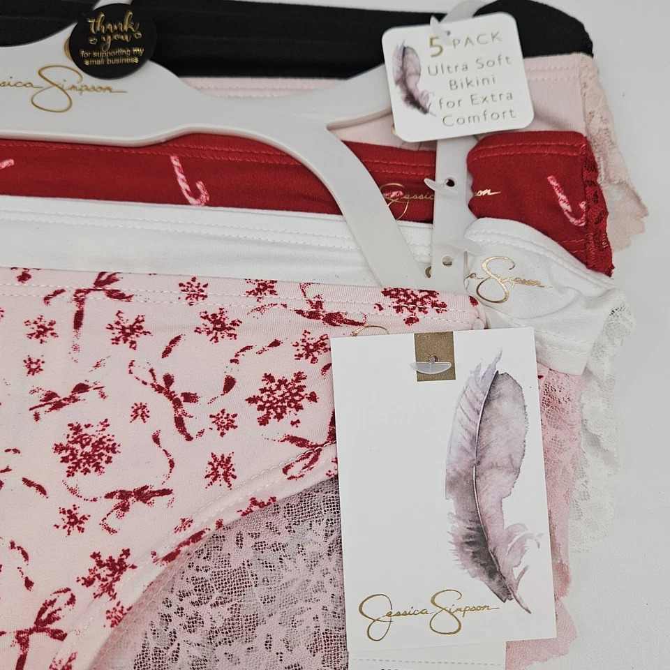 Paquete de 5 bragas de bikini de encaje para mujer JESSICA SIMPSON S M L XL negro rosa rojo blanco Foto 4 de 4