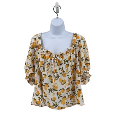 Milk & Honey 3X Lemon Blouse Plus Ruffle Scoop Neck Smocked Back Short Sleeve