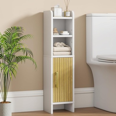 Bathroom Stora Cabinet, Small Corner Floor Cabinet with Fluted Door
