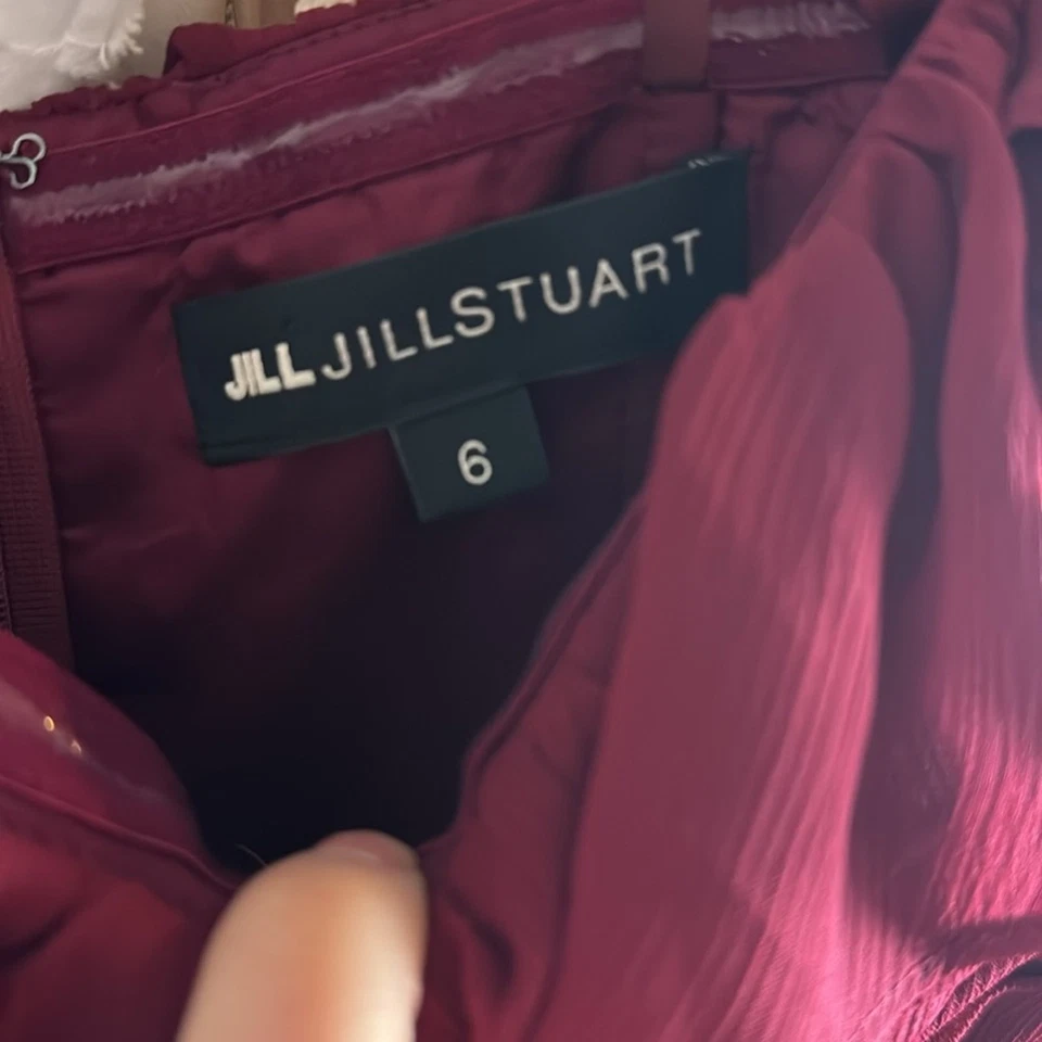 Vestido Jill Stuart Borgoña Volantes Sin Tirantes Gasa Talla 6 Foto 3 de 4