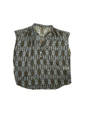 Banana Republic Sheer Black and Blue Geometric Print Cap Sleeve Blouse
