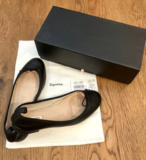 Rare Repetto Black Leather Ballet Flats with Ankle Strap Size 37.5EU/7.5US Auth