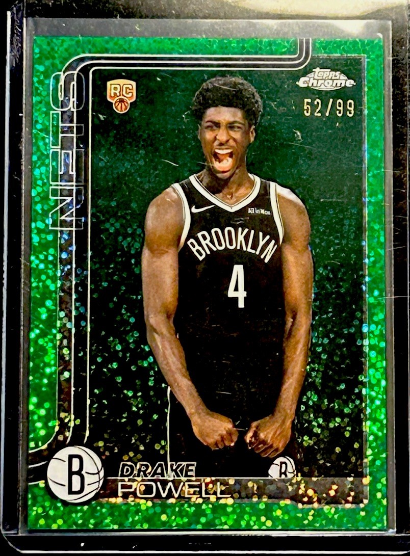 2025-26 Topps Chrome - Drake Powell #272 Green Refractor /99 (RC) Green Sparkle