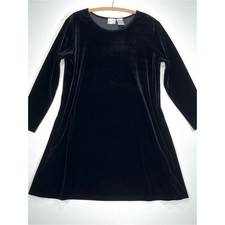 Vintage 90s Black Velvet Long Sleeve Dress Size 12 Jacqueline Ferrar Velour