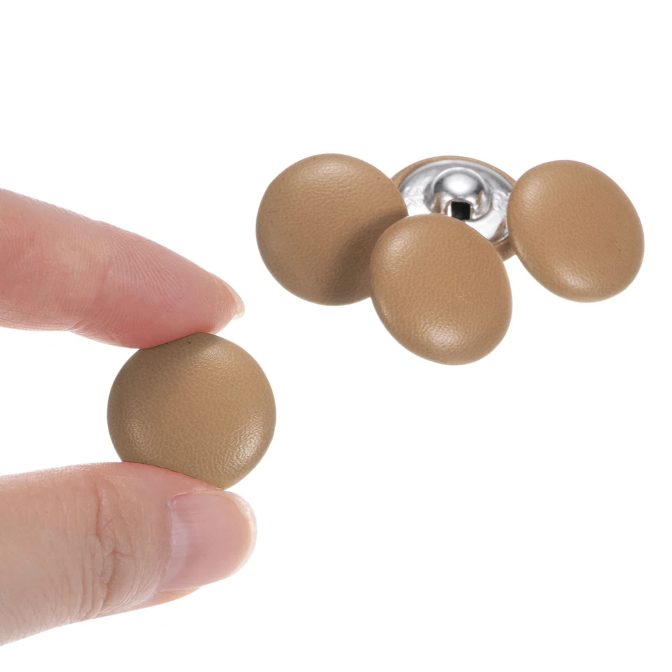 20pcs Leather Covered Button 20mm Metal Round Sewing Buttons, Khaki - Image 4 of 4