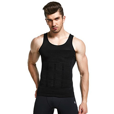  Mens Slimming Body Shaper Vest Shirt Abs Abdomen Slim Medium Black