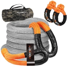 Kinetic Recovery Tow Rope 1-1/8" x30ft 48000LBS Snatch Strap Soft Shackles Heavy