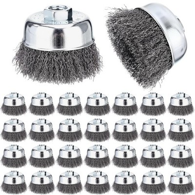 30 Pack 3 Inch Coarse Crimped Wire Cup Brush for Angle Grinder, 5/8''-11 Threaded