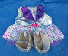 Build-A-Bear Sparkle Stars Sequin Dress Tulle Pink Purple W/Silver shoes
