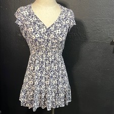 Rails Navy Floral Smocked Waist Flutter Sleeve V Neck Mini Dress Size S