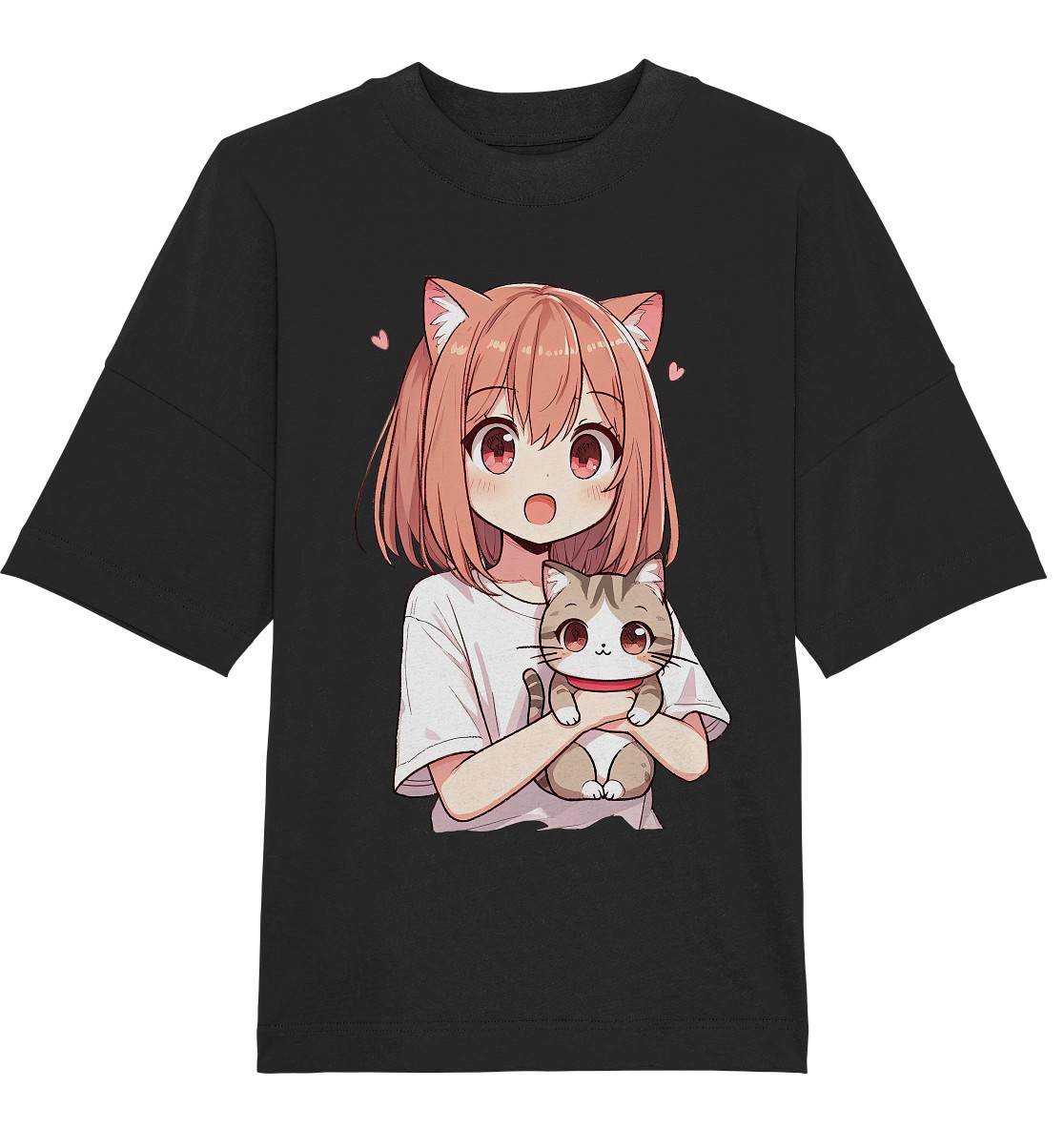 Anime Girl con Gato Kawaii, Dulce Diseño Manga para Otakus y Fans de Japón