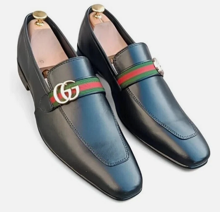 MENS HANDMADE LEATHER SHOES , BLACK COLOR , SLIP FASHION, SHOES FOR MEN