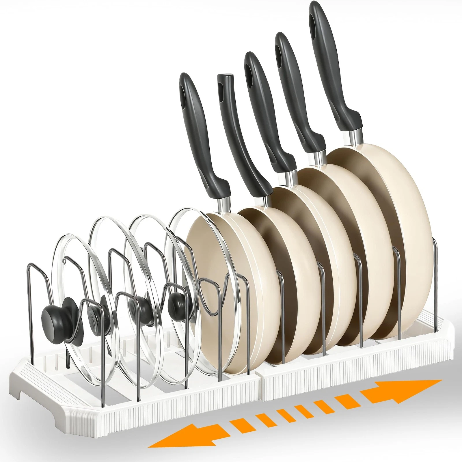 Adjustable Pot Lid Organizer Rack, 9 Compartments Cabinet Storage Holder for ...