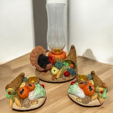 Vintage Fall Harvest Candle Holder Set – Table Centerpiece Thanksgiving Decor