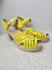 Maguba of Sweden Women's Wooden Heel  Shoes Size 11.5 Yellow Strappy Leather