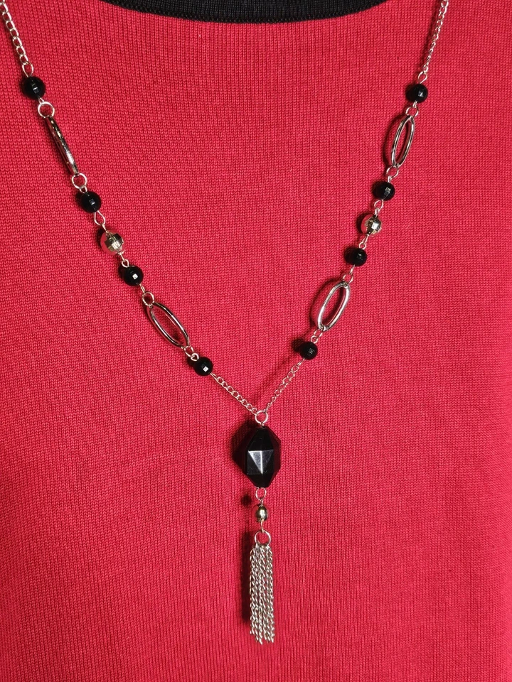 NWT Alfred Dunner 2XL Border Stripe Sweater Detachable Necklace Red LongSleeve - Image 4 of 4