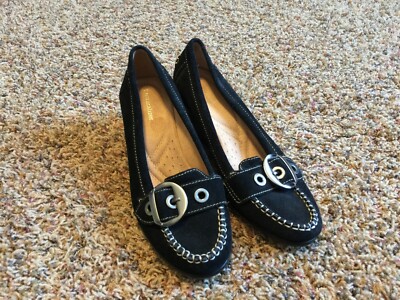 Naturalizer Tempero Size Womens Black Suede Leather Wedge Heel Buckle EUC 