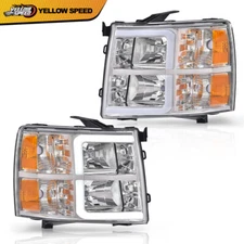 Fit For 2007-2013 Chevy Silverado LED DRL Tube Headlights Chrome/Amber