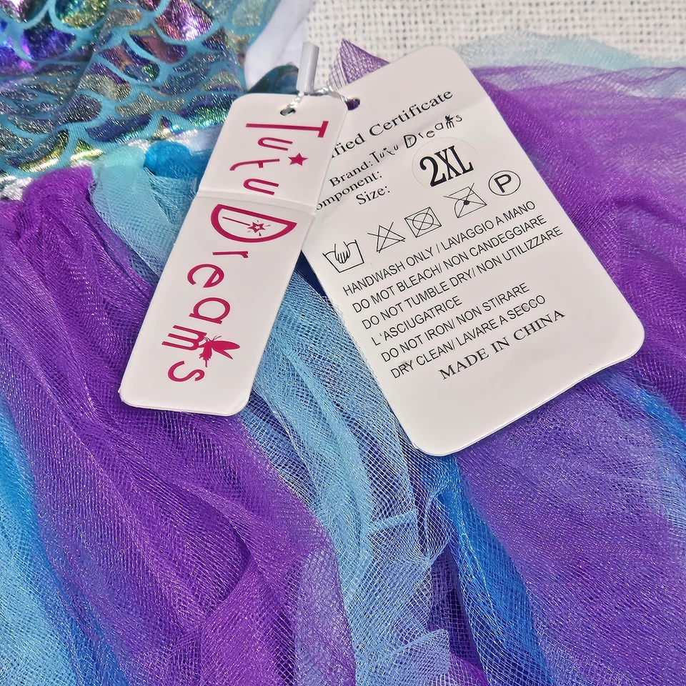 Vestido Sereia Tutu Dreams Verão 4 Cores para Meninas com Faixa de Cabeça Festa de Aniversário - Imagem 2 de 4