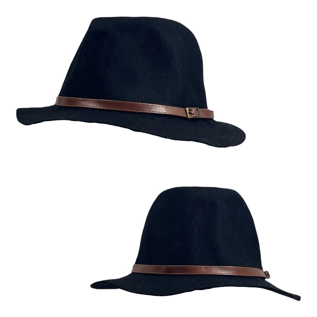 Vintage Womens Wool Felt Fedora Western Hat Leather Trim 