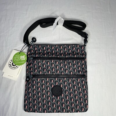 Kipling Crossbody Purse Keiko 3D K Pattern Pink Green Zip Bag No Gorilla NWT