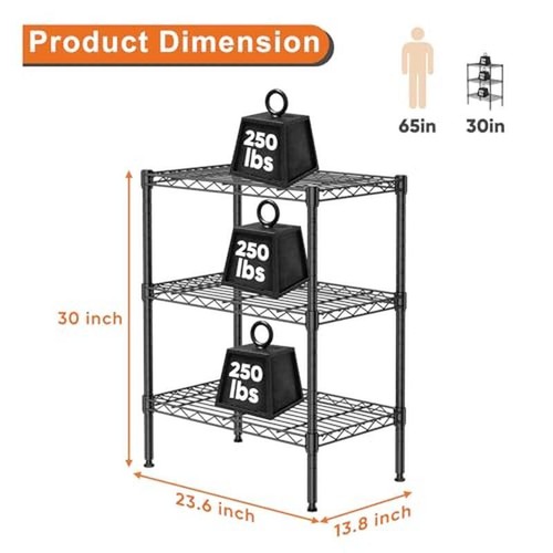 3-Tier Shelving Unit Adjustable Heavy Duty Metal Kitchen Garage Bathroom New - Picture 3 of 6