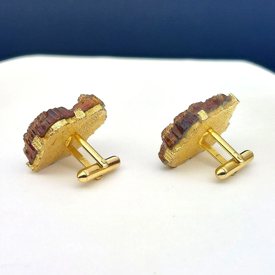 Gemelos de vidrio de lava ardiente Swank vintage, vidrio artístico único iridiscente mediados de siglo Foto 4 de 4