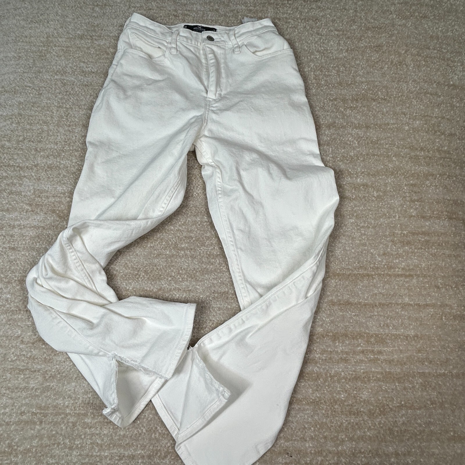 Hollister Ultra High Rise Dad Jeans 5R Womens White Ripped Hem Casual 27x31