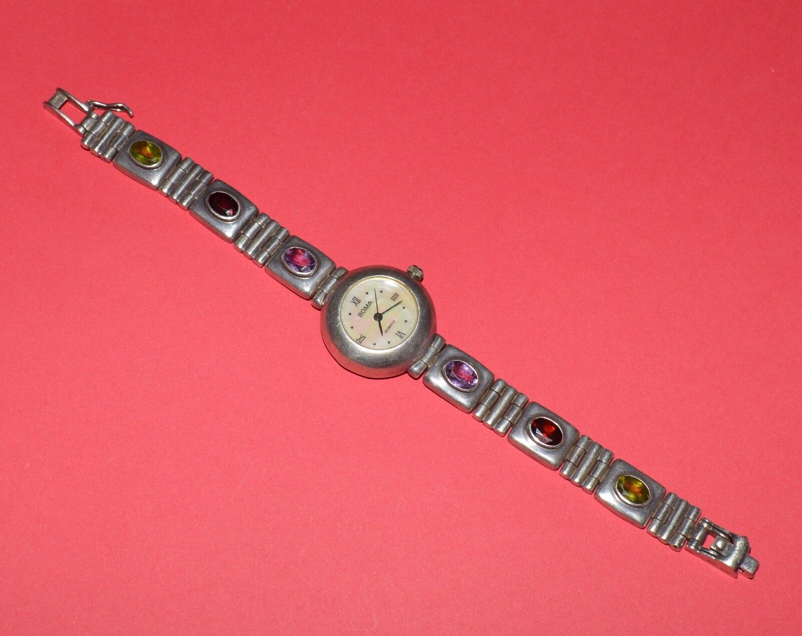 VINTAGE BOMA STERLING SILVER AND GEMSTONE WRIST WATCH