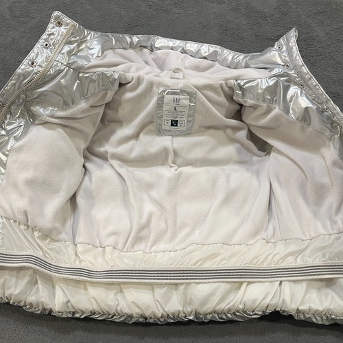 Gap Kids Cold Control Max Gray Silver Full Zip Hooded Puffer Jacket Kid's Size L - Picture 3 of 7