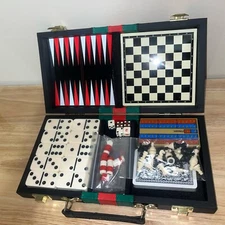 Travel Games Padded Case Checkers Chess Cribbage Backgammon Dominoes Cards