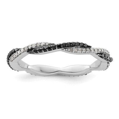 Sterling Silver Stackable Expressions Polished Black White Diamond Ring Size 10