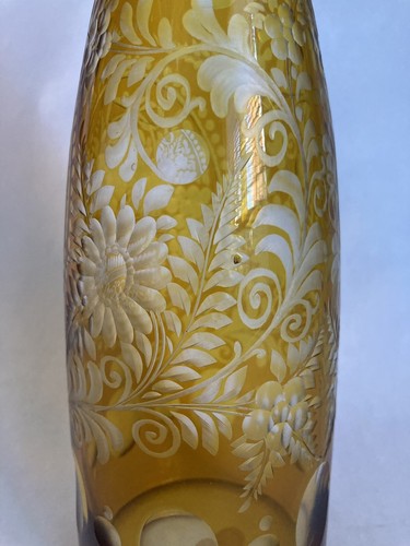 Egermann or Egermann Style Amber Etched Bohemian Tall Glass Decanter - Picture 10 of 10