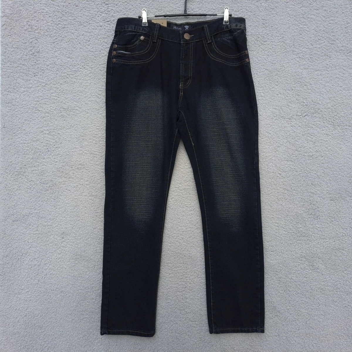 Jean Station Mens Classic Straight Jeans Black Pockets Faded Denim 34 x 30 New
