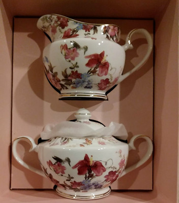 GRACE TEAWARE Creamer and Sugar Bowl Floral Flower White NIB