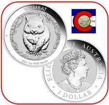 2021 Australian Wombat 1 oz Silver Coin in Capsule, Perth Mint Australia