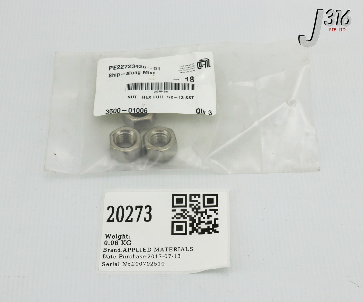 20273 APPLIED MATERIALS NUT HEX FULL 1/2-13 SST (LOT OF 3) (NEW