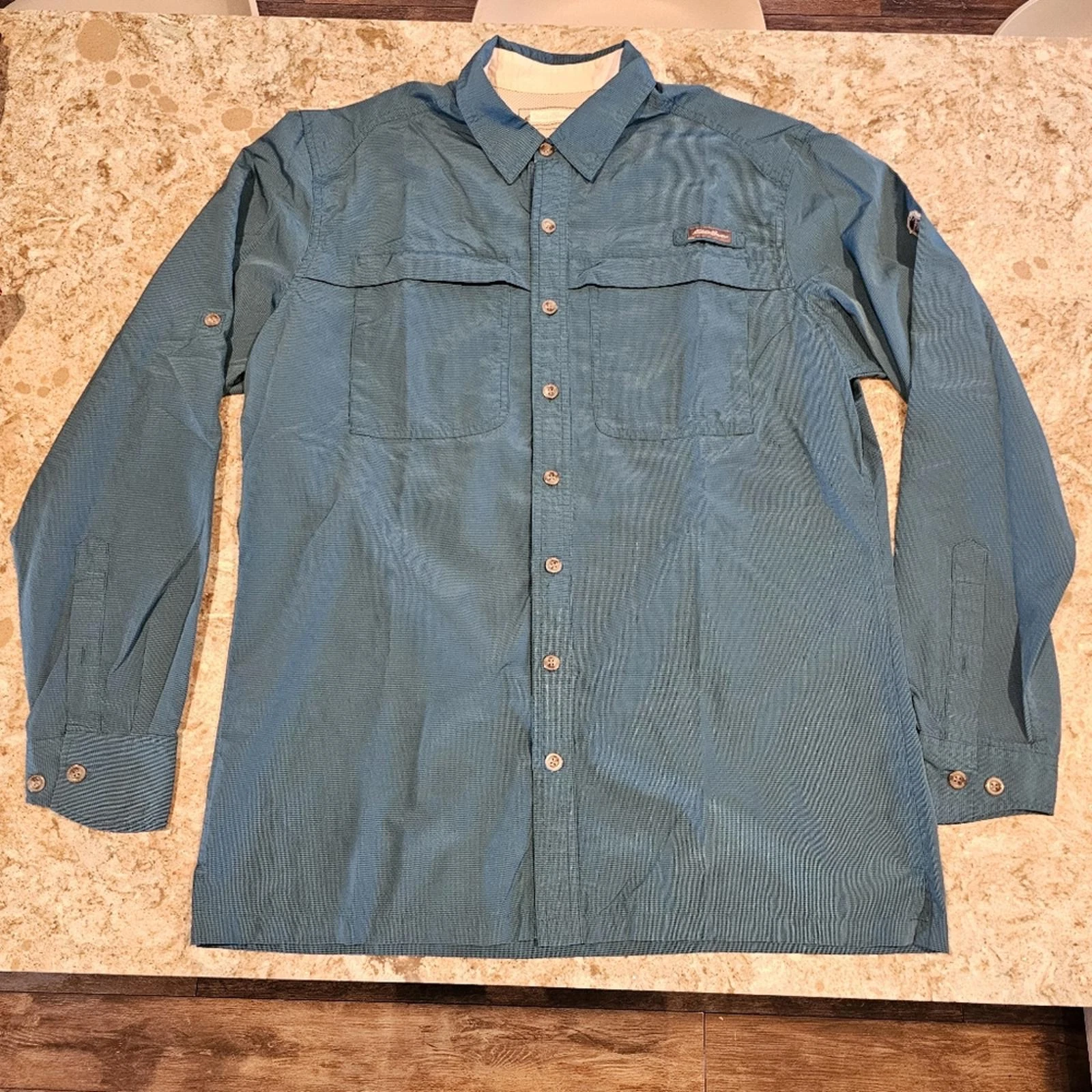 Eddie Bauer Men Fishing Shirt Size Tall Large Blue Dry Outdoor Sport Vented