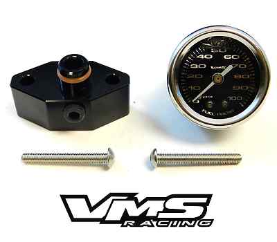 #ad #ad VMS 05 10 MUSTANG 1 1 2quot; 100PSI BLACK FUEL PRESSURE GAUGE LIQUID FILLED ADAPTER $57.95
